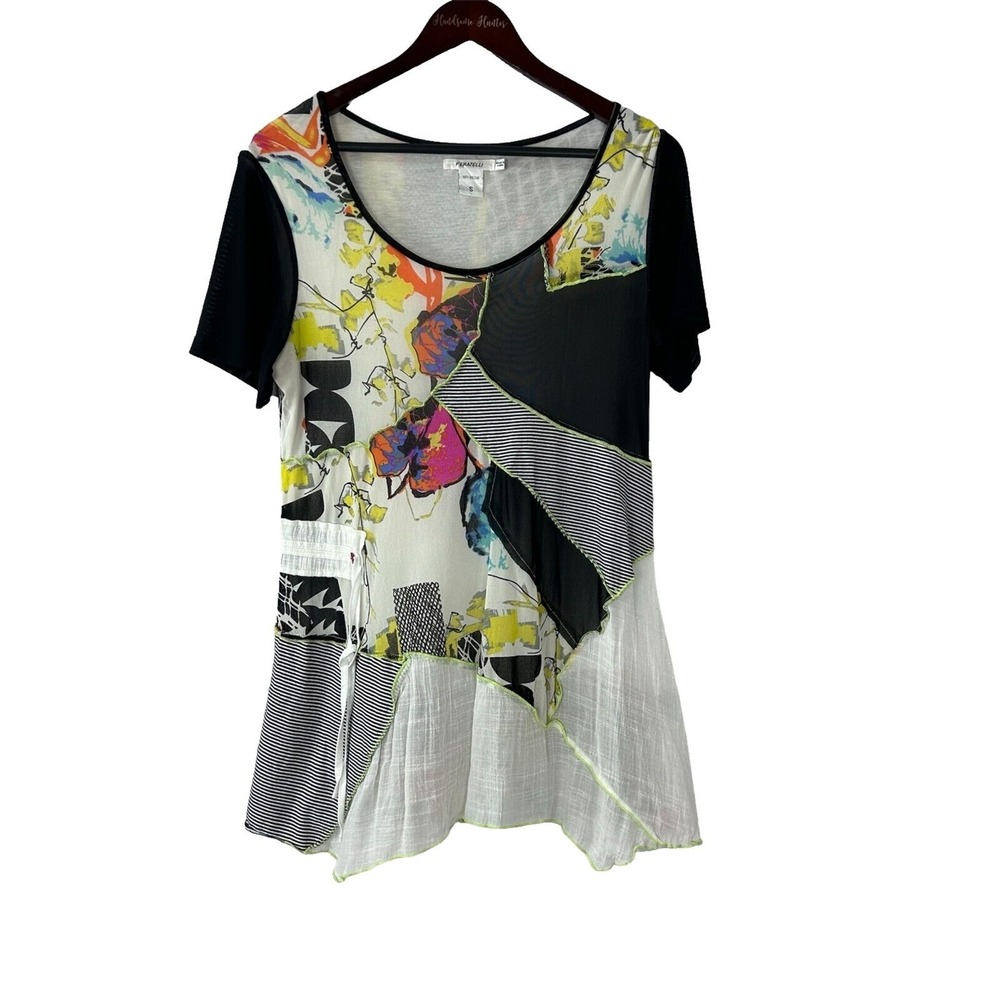 Feratelli Women Size S‎ Mixed Media Dress Boho Top Tunic Blouse Art To Wear R4